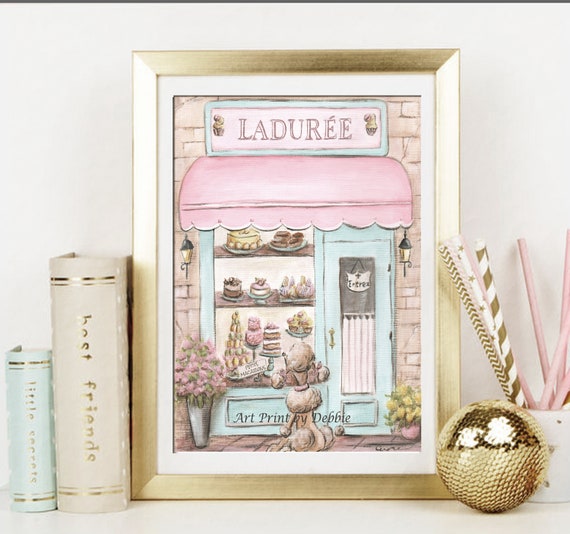 Vintage Pink Paris Bedroom Decor French Patisserie Watercolor Personalized Girl Room Laduree Print Blush Pink Shabby Chic Paris Poster
