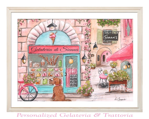 Personalized Ice Cream Shop Print, Gift for Daughter, Florence Italy, Pink  Italian Baby Nursery Wall Art Shower, Travel Theme Bedroom Decor 