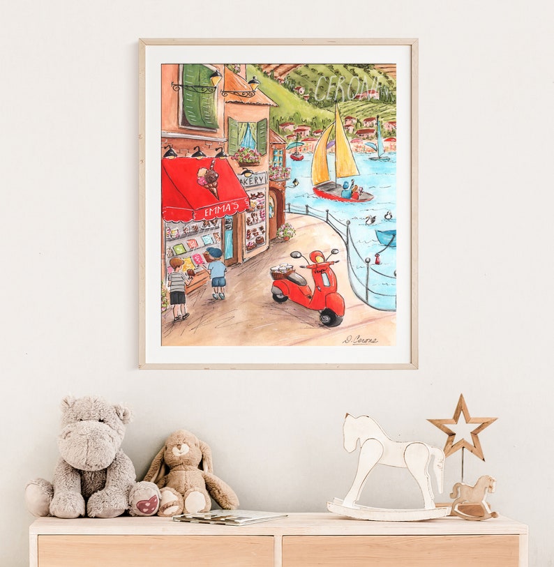 Gelato Ice Cream Posters, Personalized Italian Kids Room Decor, Set Of 2 Ice Cream Prints, Italy Coast Painting, Colorful, Red Kitchen Art image 10