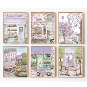 Personalized Purple Paris Prints, French Nursery Decor, Cute Toddler Girl Bedroom Wall Art, Set Of 6, Baby Shower Gift, Parisian Nursery
