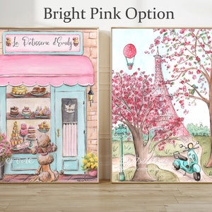 Paris Travel Prints, Parisian Decor For Girls Bedroom, Personalized Baby Gift, French Nursery Blush Wall Art, Laduree, Pink Eiffel Tower BRIGHT PINK