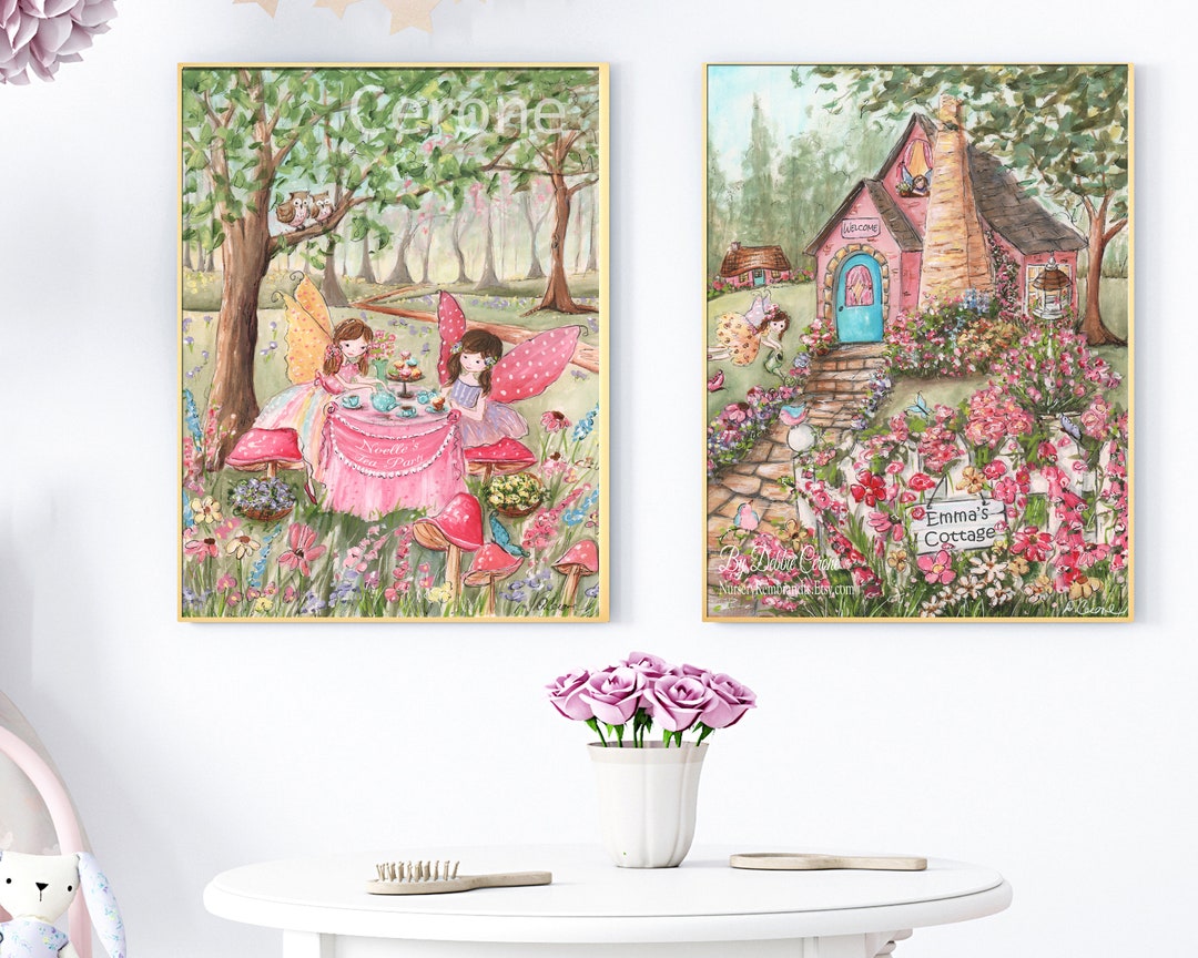 Fairy Garden Watercolors, Set of 2 Personalized Fairytale Posters ...