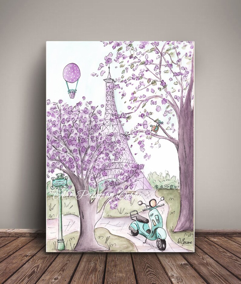 Lavender Nursery Decor Eiffel Tower Art Lavender Wall Art Etsy