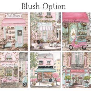 Personalized Pink Paris Artwork, French Nursery Travel Theme Wall Decor, Toddler Girls Room, Watercolor Art Prints, Set of 6, Parisian Gift Blush Pink