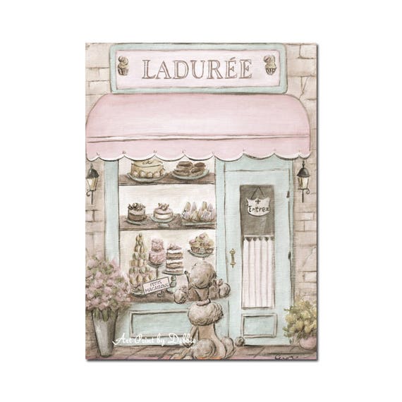 Vintage French Patisserie Watercolor Print Laduree Paris | Etsy