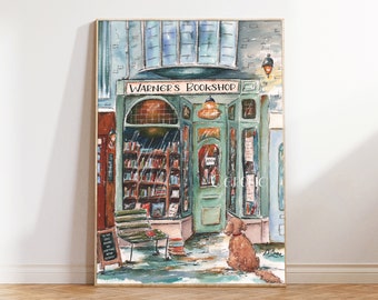 Paris Bookstore Print, PERSONALIZED KIDS ART, Book Art Gift, Bookshop Art Print, Bookish Gift, Shakespeare And Company Watercolor Painting