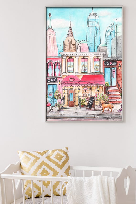 New York City Art Poster For Girls Travel Themed Bedroom Nyc Personalized Baby Gift Nursery Pink Skyline Fashion City Wall Decor 6 Sizes
