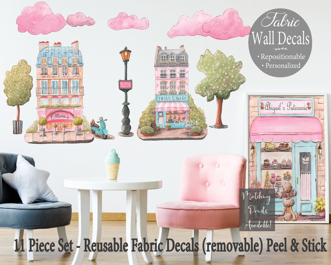 Custom Girls Name Wall Decals, Fabric Wall Decals Main Street City ...
