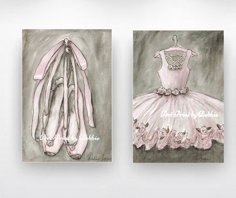 Personalized Ballet Canvas Wall Art, Set Of 2 Canvases, Girls Room Dance Theme Decor, Blush Pink Nursery For Little Ballerina, Pink Option image 2