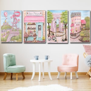 Paris Nursery Prints Personalized, Toddler Girl Room, Girl Bedroom Prints, French Theme Baby Shower Gift,  Eiffel Tower, Laduree Patisserie