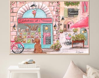 Gelato Print Personalized, Italian Nursery Print, Girls Bedroom Decor, Travel Baby Shower Gift, Florence Italy Watercolor, Ice Cream Shop