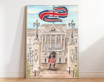 Union Jack Decor, Buckingham Palace Print, Personalized British Nursery Wall Art, Royal Guard, London Boys Room Decor, Travel Theme Gift