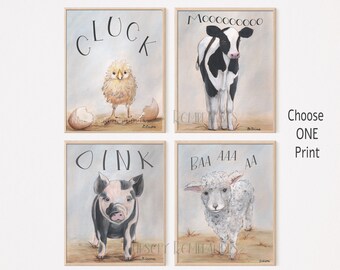 Farmhouse Nursery Decor, Baby Chick Print, Cow Nursery Decor, Barnyard Nursery, Choose ONE Farm Animal Print, Gender Neutral Baby Gift