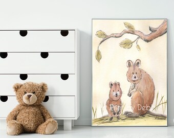 Quokka Baby Wall Art, Baby Animal Prints, Aussie Baby Animals, Kids Wall Art, Aussie Baby Nursery Art, Childrens Prints, Gender Neutral