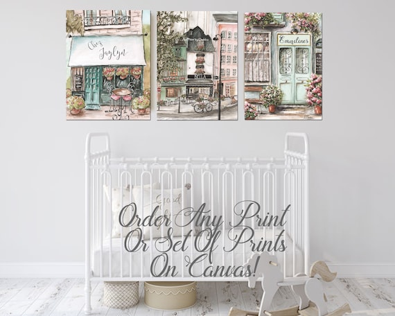 Personalized Paris Canvas Wall Art, Set of 3, French Cafe Art