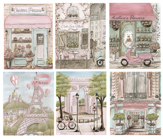 Personalized Girls Name Artwork Blush Pink Vintage Travel Theme Nursery Baby Shower Gift Set Of 6 Paris London Rome New York 6 Sizes
