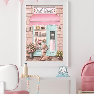 Personalized Pink Paris Artwork, French Nursery Travel Theme Wall Decor, Toddler Girls Room, Watercolor Art Prints, Set of 6, Parisian Gift image 4