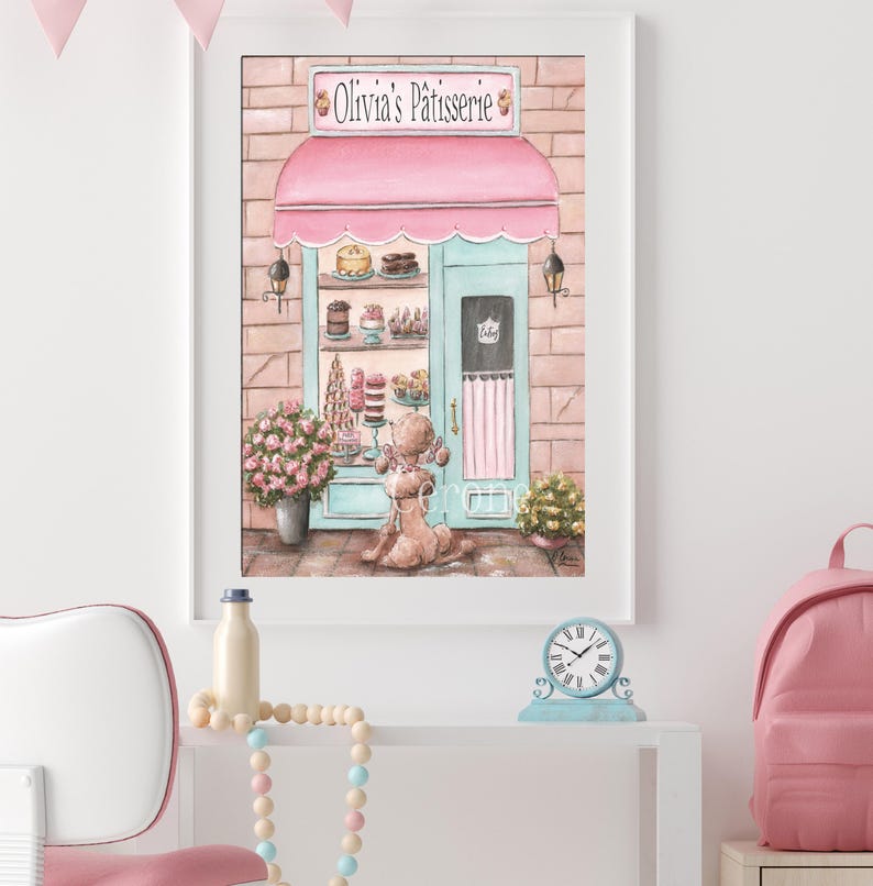 Personalized Pink Paris Artwork, French Nursery Travel Theme Wall Decor, Toddler Girls Room, Watercolor Art Prints, Set of 6, Parisian Gift image 4