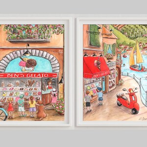 Gelato Ice Cream Posters, Personalized Italian Kids Room Decor, Set Of 2 Ice Cream Prints, Italy Coast Painting, Colorful, Red Kitchen Art image 2