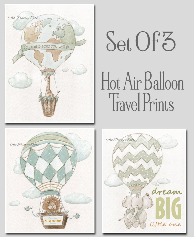 Personalized Set of 3 Hot Air Balloon Nursery Prints Little Etsy