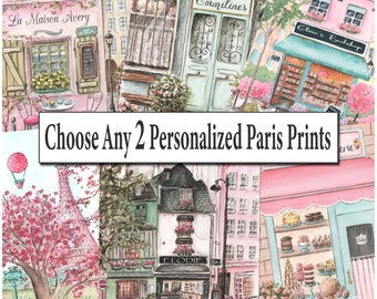 Paris Watercolor Prints, Travel Theme Gift, Personalized Set Of 2, French Bedroom Decor, Mix and Match, Parisian Wall Art For Girls Bedroom