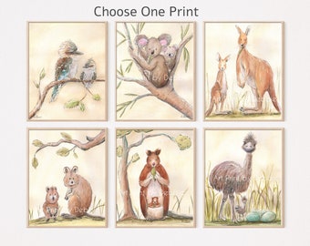Australia Native Animal Print, Australian Animals Nursery Print, CHOOSE ONE Cute Watercolor Print, Unique Gender Neutral Baby Shower Gift