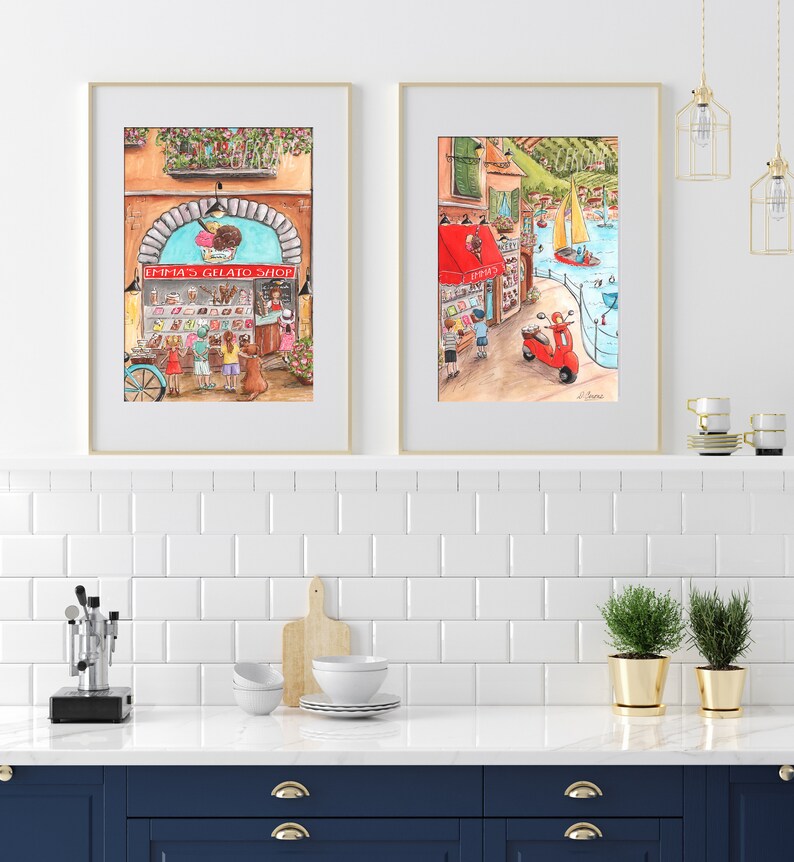 Gelato Ice Cream Posters, Personalized Italian Kids Room Decor, Set Of 2 Ice Cream Prints, Italy Coast Painting, Colorful, Red Kitchen Art image 8