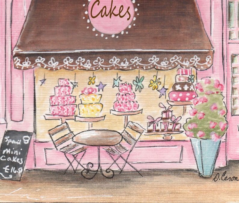 Personalized London Cake Shop Watercolor Print London Girls - Etsy