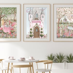 Fairy Wall Art Personalized Nursery Decor, Enchanted Garden Prints, Princess Castle, Blush Pink Vintage Fairytale Decor, Toddler Girl Room