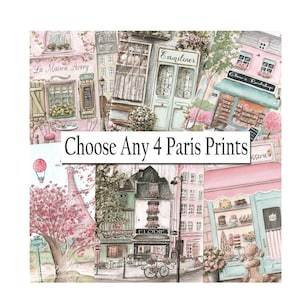 Personalized Paris Watercolor Prints, Choose 4 Blush Pink French Vintage Pictures, Customize With Girls Name, Parisian Travel Theme Nursery
