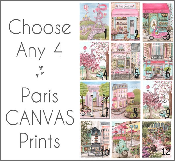 Pink Paris Themed Girls Bedroom Decor Canvas Wall Art Choose 4 75 Or 1 5 Thick Cute Personalized Nursery Prints 6x8 To 24x36