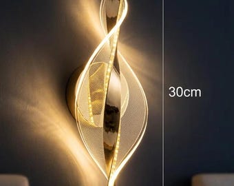 Handmade Spiral LED Wall Sconce – Gold-Plated Aluminum, Acrylic Mood Lamp