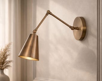 Adjustable Brass Wall Sconce, Swing Arm Wall Lamp, Mid Century Modern Wall Light, Industrial Brass Reading Light, Bedroom Bedside Sconce