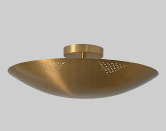 Perforated Brass Dome Chandelier - 6 Light Ceiling Light
