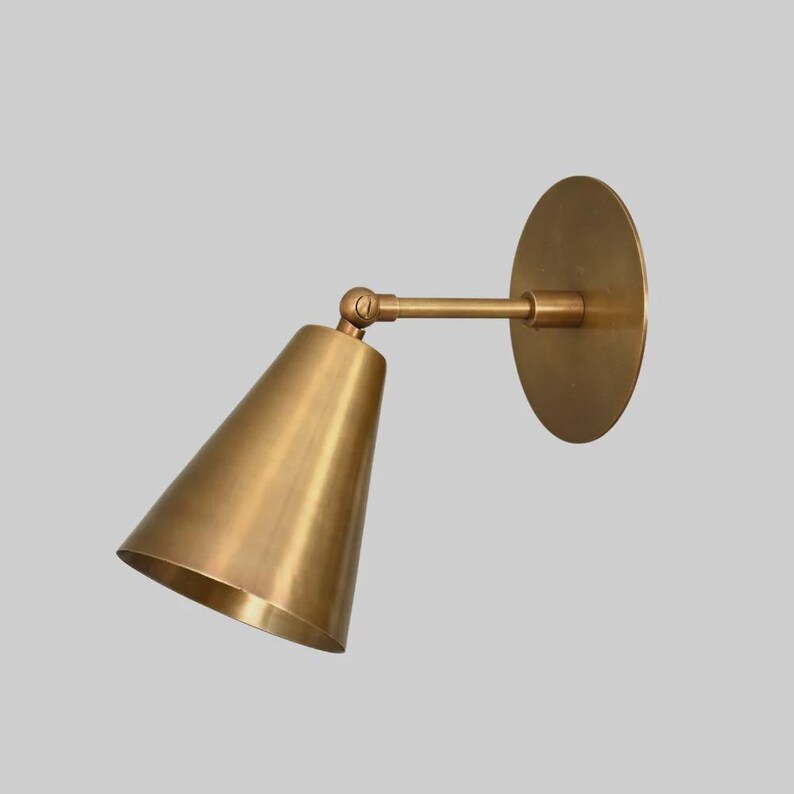 1 Light Raw brass Wall Sconce Light | Wall Sconces Lamp | Mid Century Modern Raw Brass Italian Wall Scone | Cone Wall Sconce Light image 3
