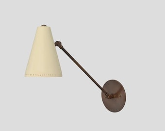 Articulated Brass Wall Sconce, Mid Century Modern Swing Arm Lamp, Industrial Reading Light