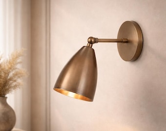 Brass Wall Sconce Adjustable, Mid Century Modern Wall Light, Swing Arm Wall Lamp, Industrial Bedside Reading Light, Bedroom Wall Fixture