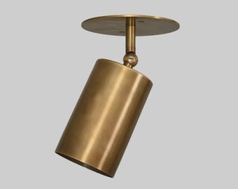 Mid Century Brass Adjustable Spotlight - Retro Ceiling Fixture, Brass Cylinder Spot Light Sconce - Modern Adjustable Flush Mount