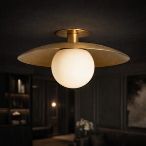 Modern Brass Flush Mount Ceiling Light, Mid Century Globe Light, Minimalist Semi Flush Fixture, Kitchen Bedroom Lighting