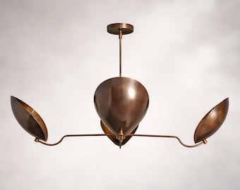 4 Light Curved Shades Pendant Mid Century Modern Raw Brass Sputnik chandelier light Fixture