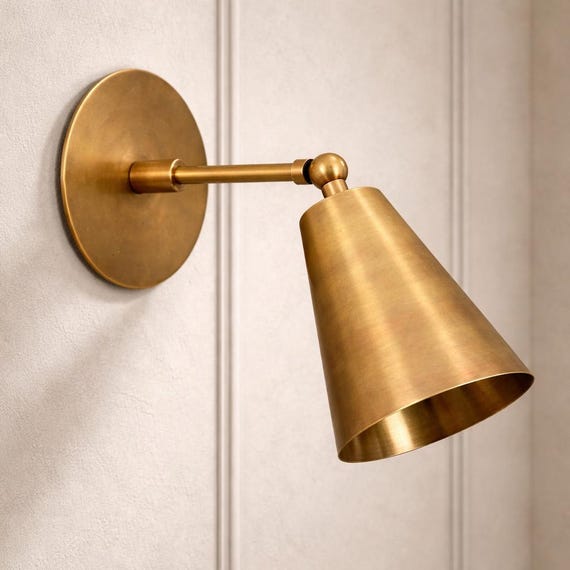 1 Light Raw brass Wall Sconce Light | Wall Sconces Lamp | Mid Century Modern Raw Brass Italian Wall Scone | Cone Wall Sconce Light