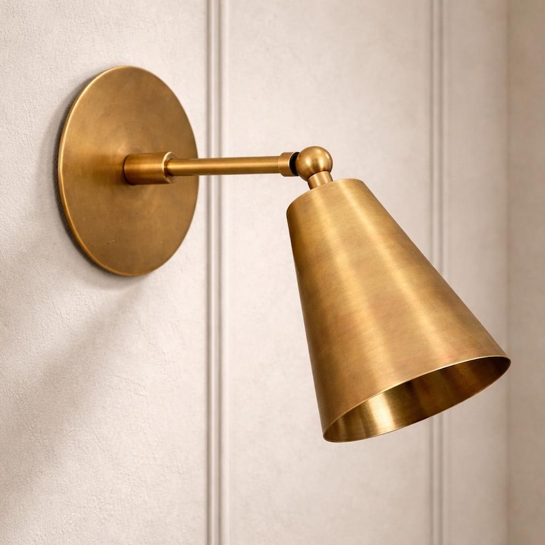 1 Light Raw brass Wall Sconce Light | Wall Sconces Lamp | Mid Century Modern Raw Brass Italian Wall Scone | Cone Wall Sconce Light image 1