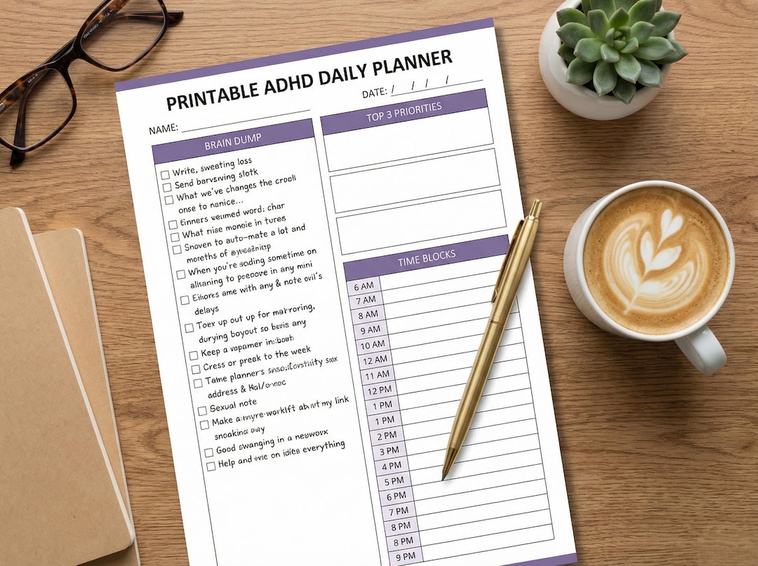 ADHD Daily Planner Printable PDF | Brain Dump Time Blocking Priority ...