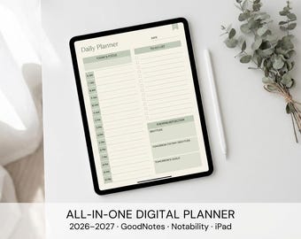 All-in-One Digitaler Planer 2026 Undatiert | GoodNotes iPad Planner mit Hyperlink | Täglich Wöchentlich Monatlich Journal Notability