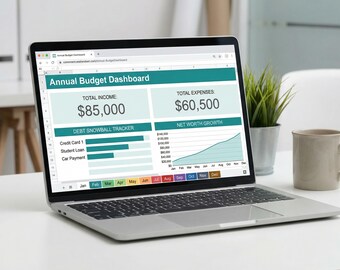 Jahresbudget Tabelle Google Sheets | Excel Budget Vorlage — 12 Monatliche Tabs,Schulden Tracker, Reinvermögen | Persönliche Steuern