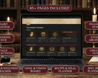 Das Heiligtum des Gelehrten | Dark Academia Notion Planer Vorlage | All-in-One Life Dashboard | HabitFinenWellness-Tracker