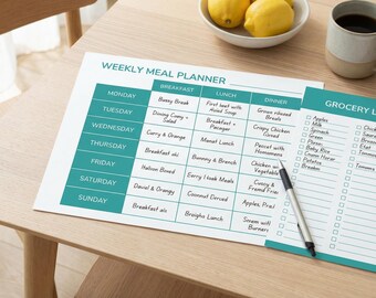 Wöchentlicher Essensplaner Printable PDF | Einkaufsliste | Ernährungstracker | Undatiert A4 Letter Format | Sofortiger digitaler Download