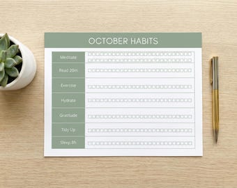 Monatlicher Habit Tracker Druckbare PDF | 12-Monate Habit Journal, Reflection Seiten | Wellness Planer Sofort Download
