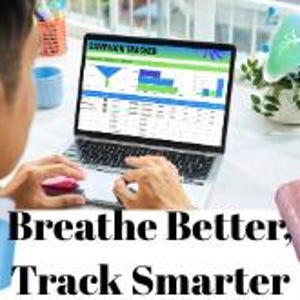 May include: A laptop screen displays a Campaign Tracker dashboard with data charts and tables. Beside the laptop sits a blue inhaler, a pink notebook, and a decorative light-up lung model. The text on the screen reads Campaign Tracker, and the overlay text says Breathe Better, Track Smarter.