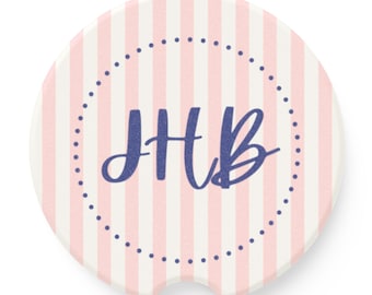 Posavasos de esteatita a rayas con monograma, iniciales personalizadas, regalo personalizado para quinceañera, regalo para chica joven con estilo preppy, regalo para el Día de la Madre.